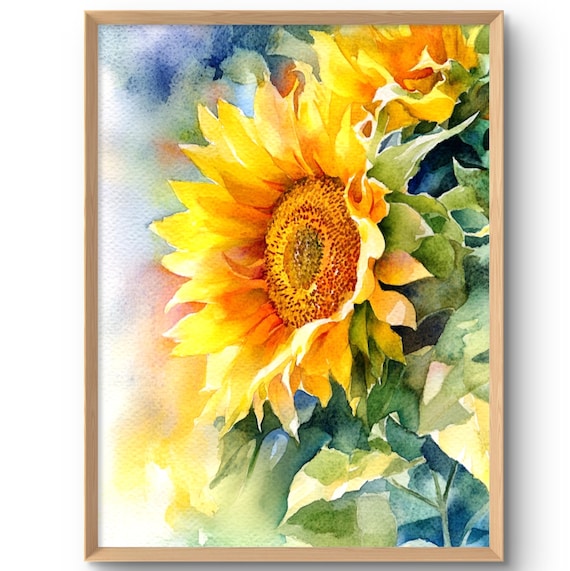 Sunflower Watercolor Style Floral Poster, Summer Flowers