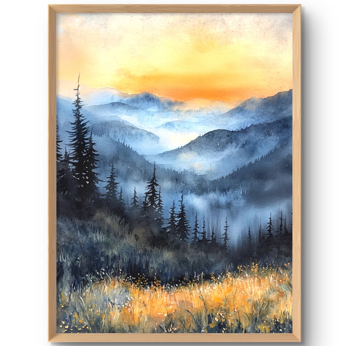 Smoky Mountains Watercolor Style Art Print