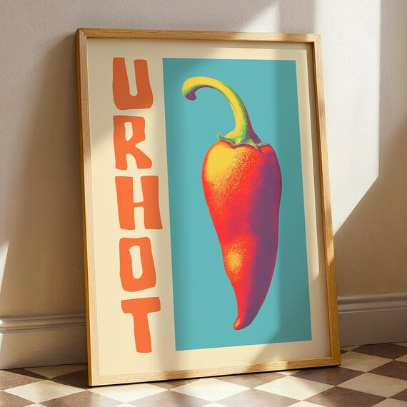 Retro Chili Pepper U R Hot Bold Kitchen Funny Pop Art Wall Art