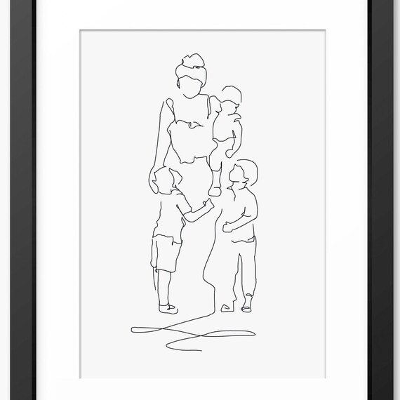 Line Art Line Drawing Family Print Family Line Art Mother And Sons Print Family Illustration Gift For Mom Mum Mothers Day Gift Art