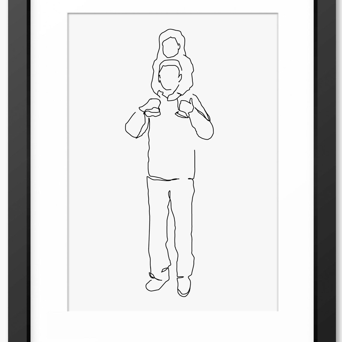 Father With Daughter Riding High on His Shoulders Line Art Poster