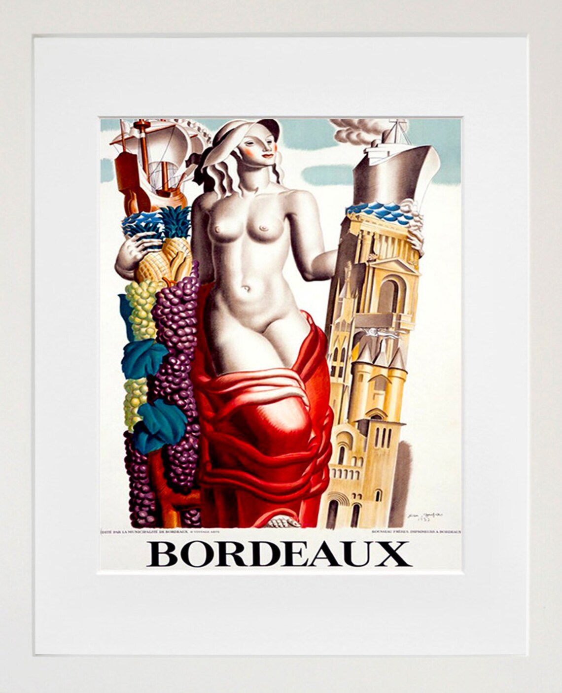 Bordeaux Vintage French Wine Region Allegorical Travel Poster