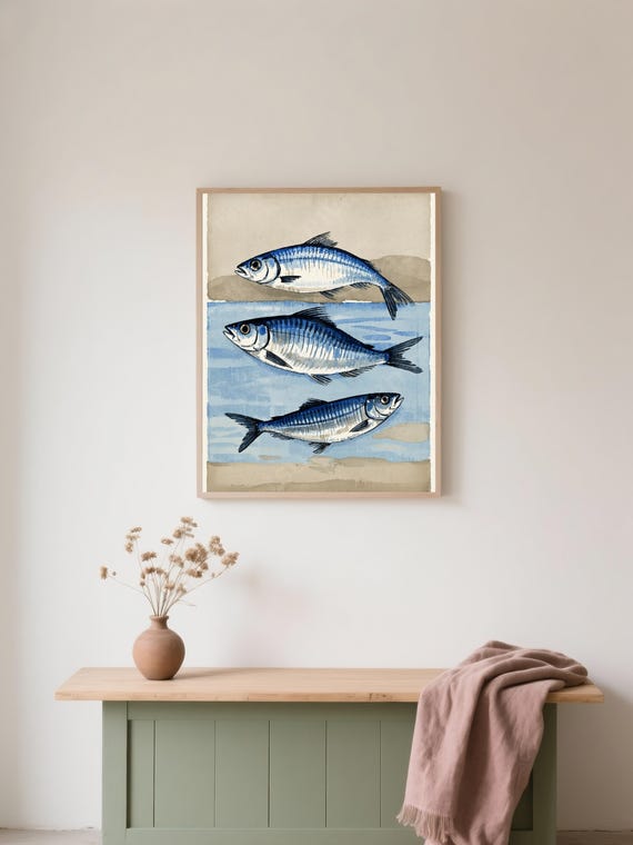 Framed Coastal Fish Canvas Print Rustic Nautical Wall Art