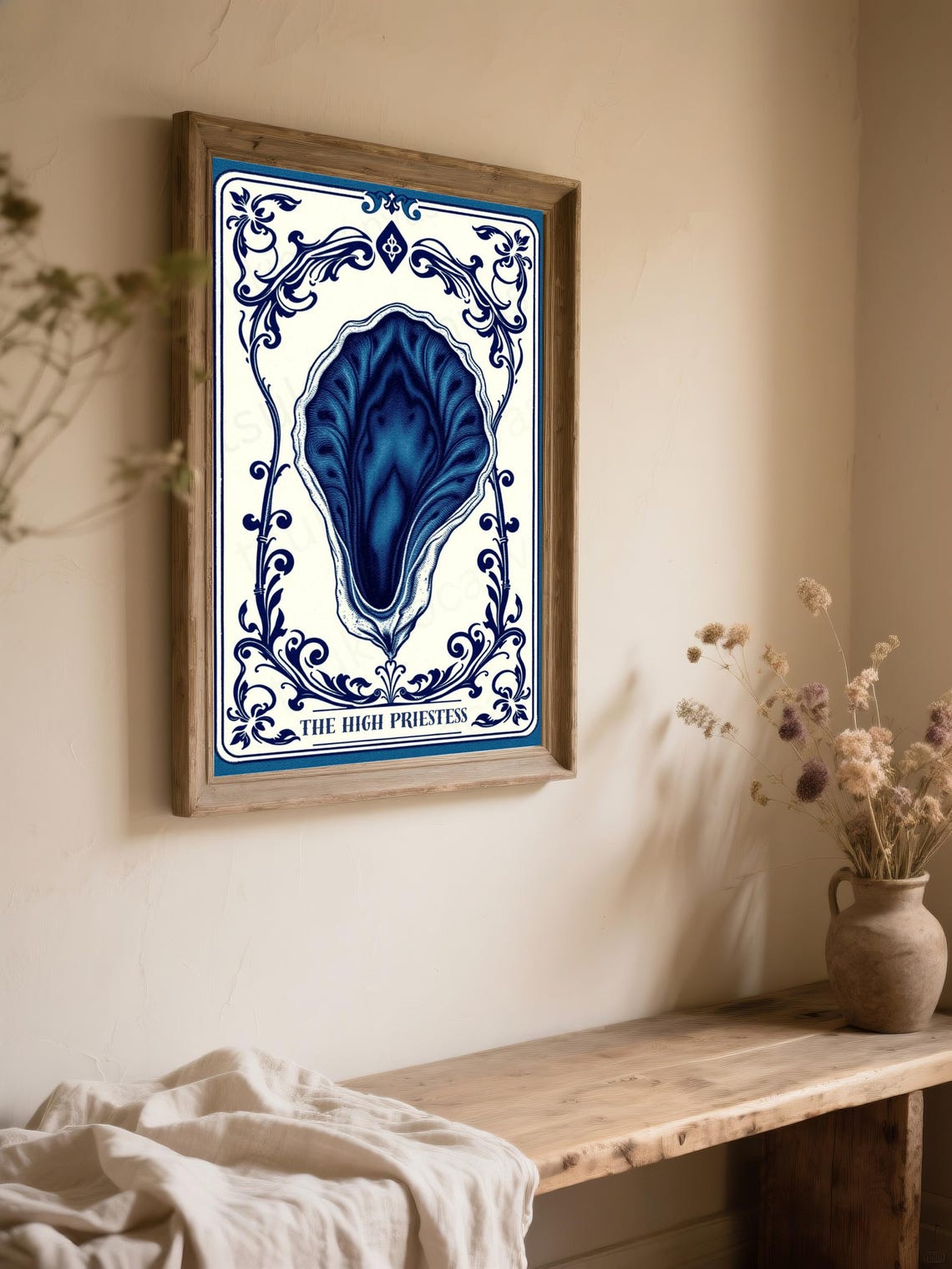 Oyster Shell Tarot Card Art Print High Priestess Coastal Home Decor