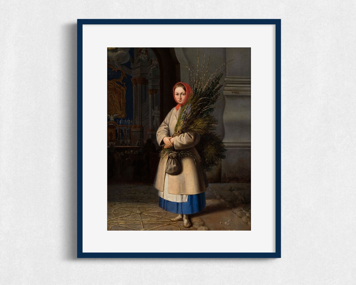 Peasant Girl Red Headscarf Willow Branches Church Doorway Art Poster - Image 2