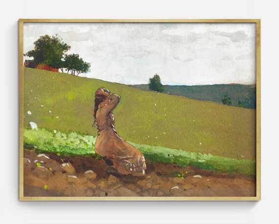 Vintage Landscape Painting, Antique Farmhouse Art Print