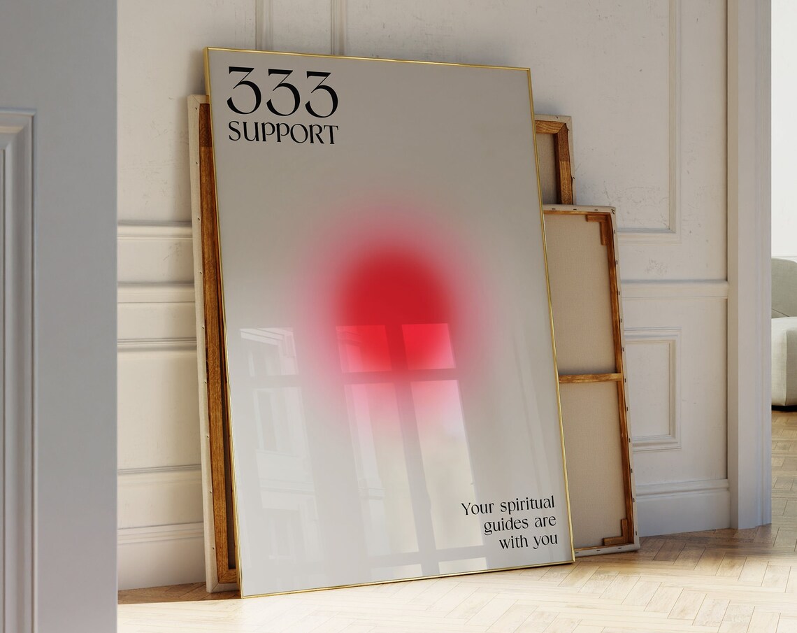 333 Support Angel Number Glowing Red Aura Gradient Art Poster
