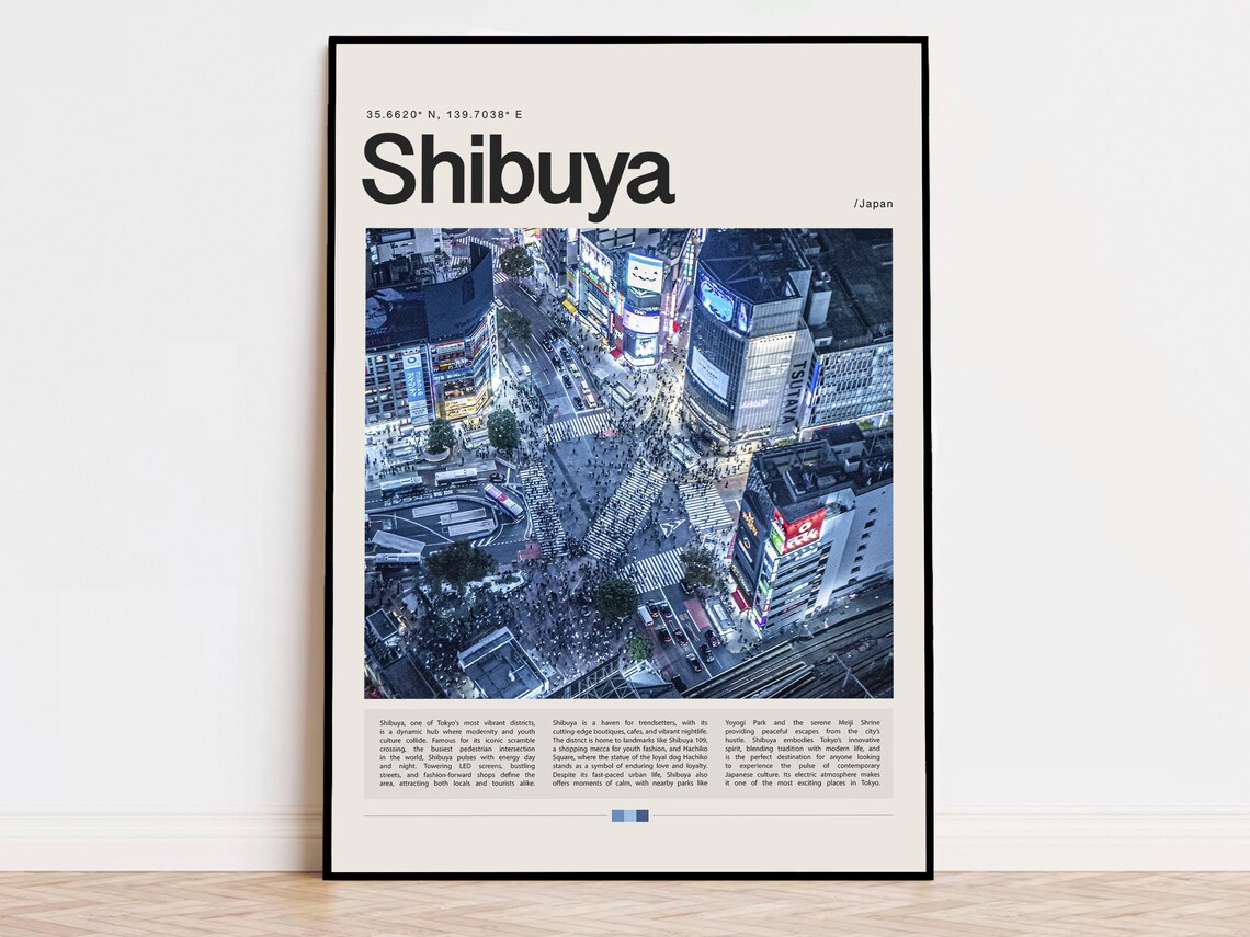 Shibuya Tokyo Japan Travel Print Night Aerial City Crossing Artwork