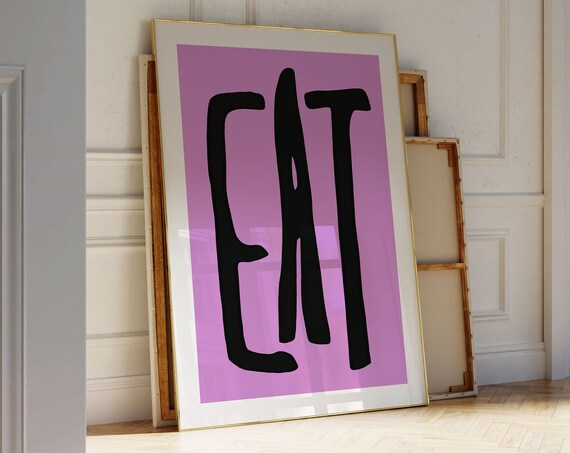 Eat Bold Black Typography Purple Kitchen Dining Room Wall Poster