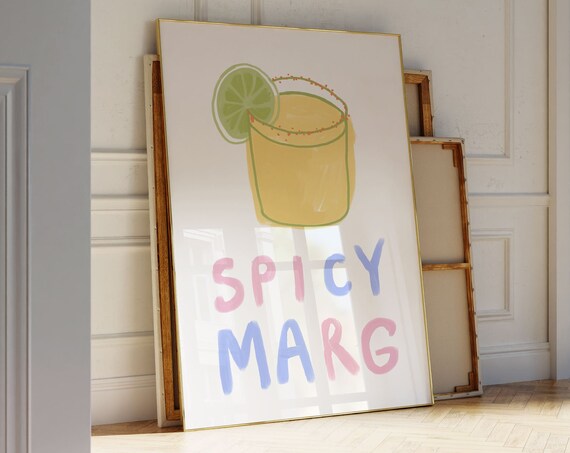 Spicy Marg Margarita Pastel Bubble Letter Cocktail Art Poster