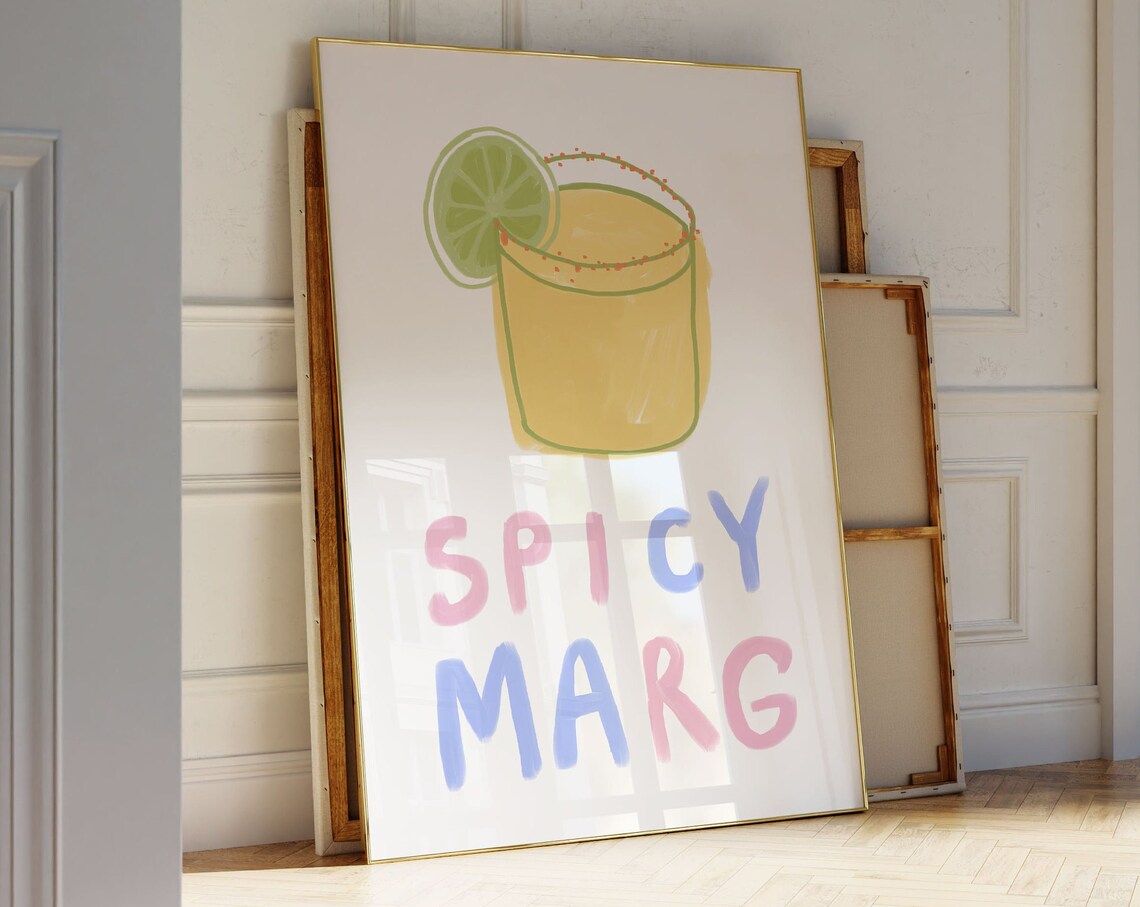 Spicy Marg Margarita Pastel Bubble Letter Cocktail Art Poster
