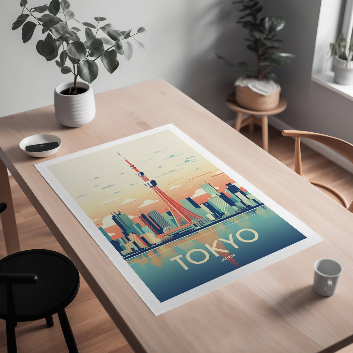Tokyo Japan Skyline Red Tower Harbor Reflection Travel Poster - Image 2
