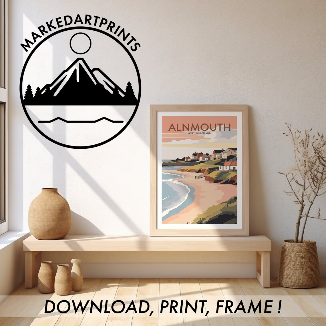 Alnmouth Northumberland Vintage Coastal Village Beach Travel Poster - Image 2