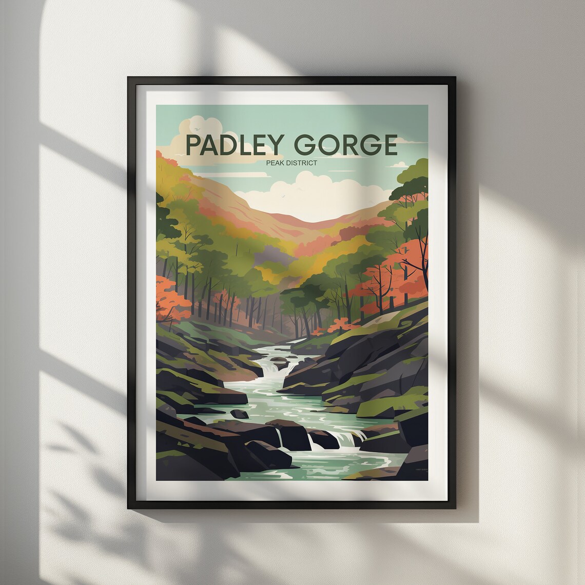 Padley Gorge Peak District Autumn Woodland Gorge Stream Travel Poster