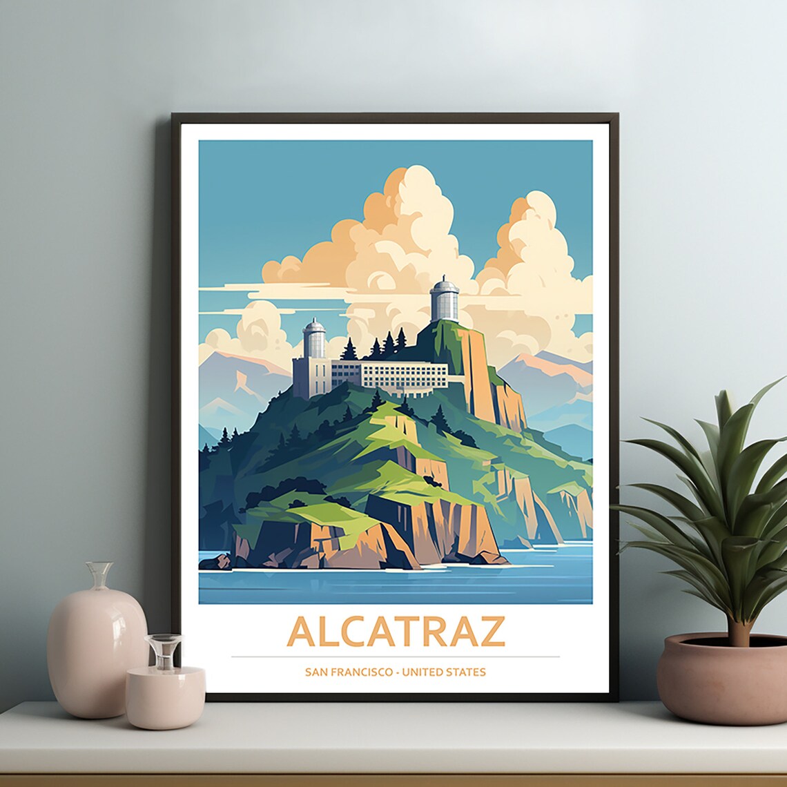 Alcatraz San Francisco Island Landmark Harbor View Travel Poster