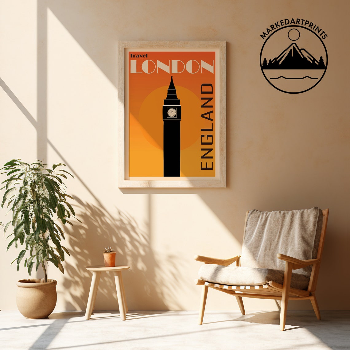 Travel London England Big Ben Clock Tower Orange Sunset Poster - Image 2