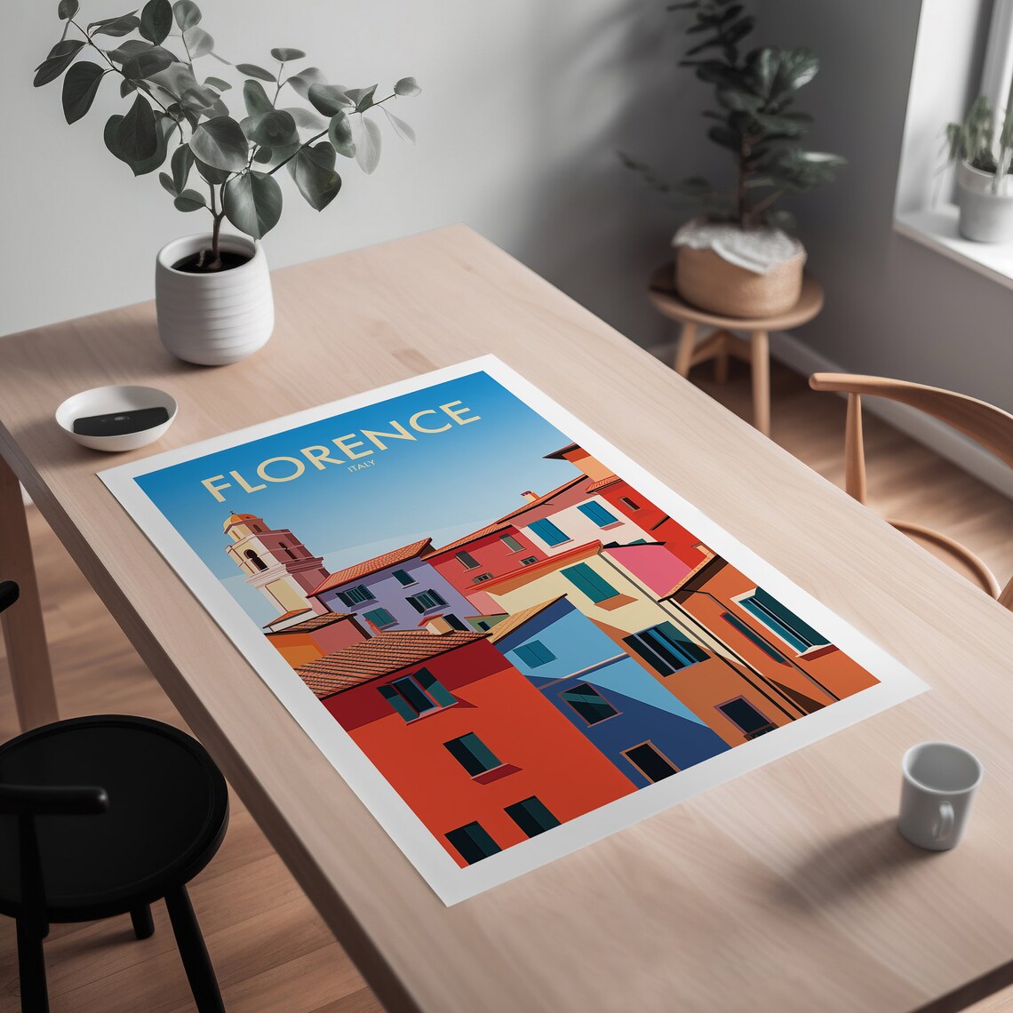 Florence Italy Historic Rooftops Colorful Old Town Travel Poster - Image 2