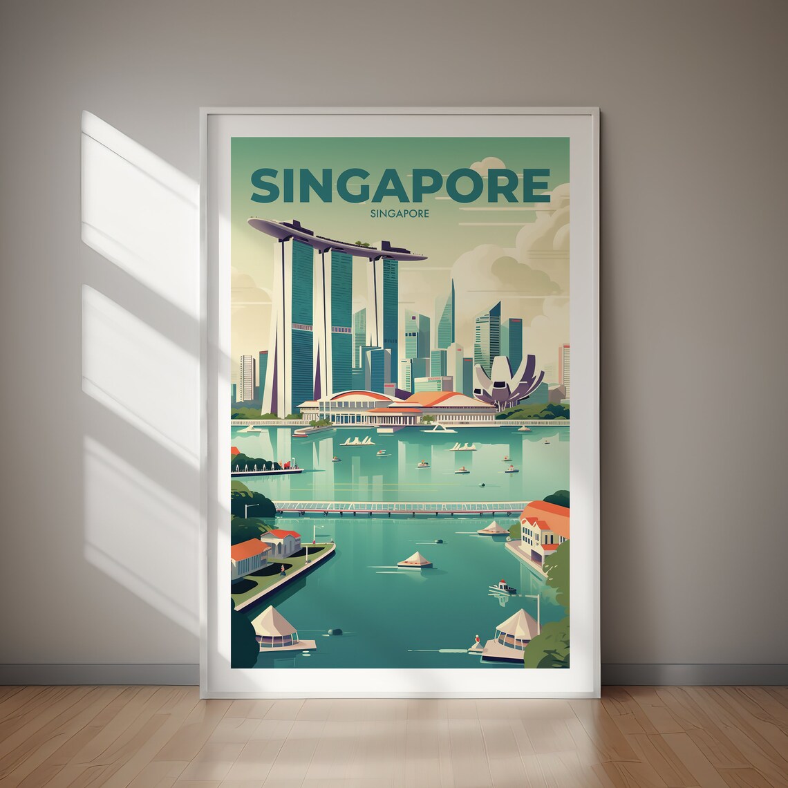 Singapore Vintage Marina Bay Sands Travel Poster Retro City Art