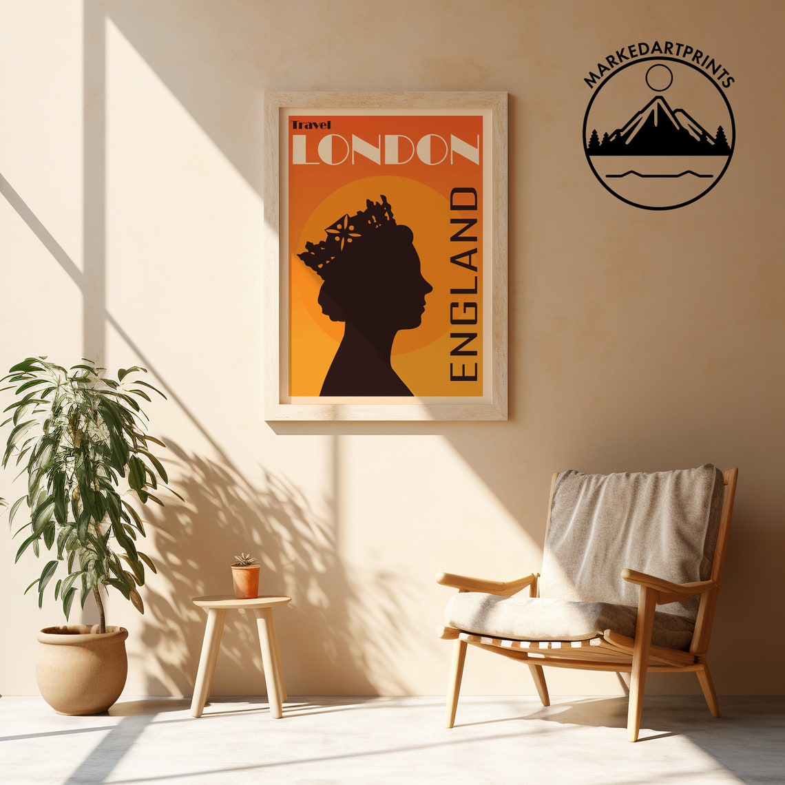 Travel London England Crowned Queen Silhouette Sunset Poster - Image 2