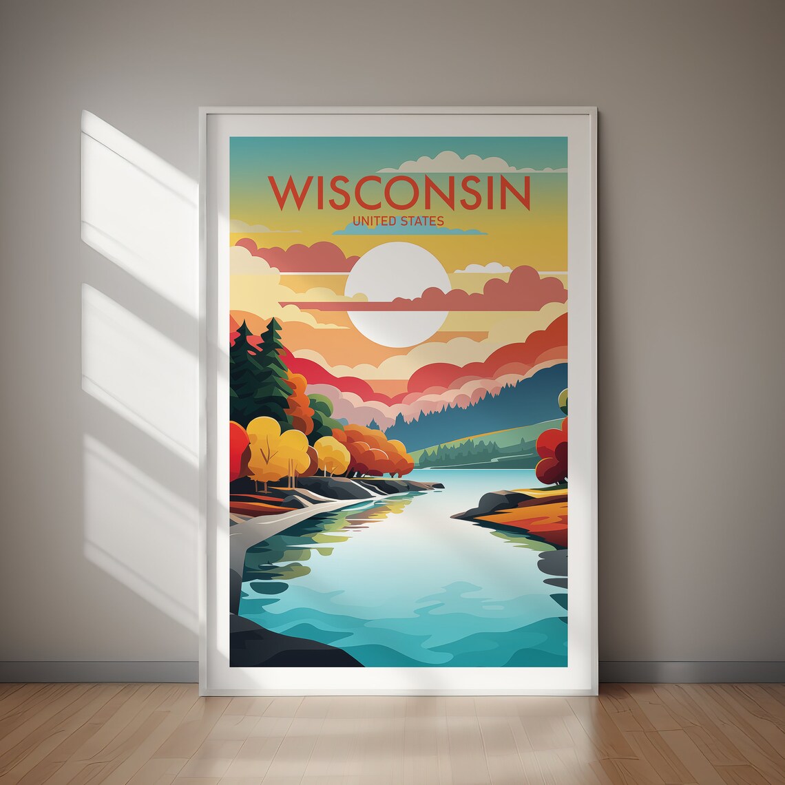 Wisconsin Travel Poster, US State Art Print