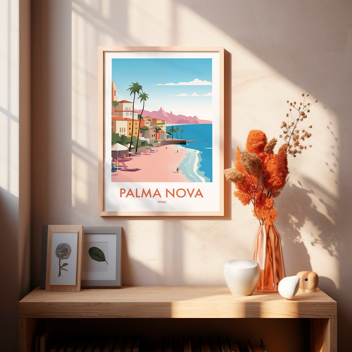 Palma Nova Spain Pink Beach Palms Pastel Coast Travel Poster - Image 2