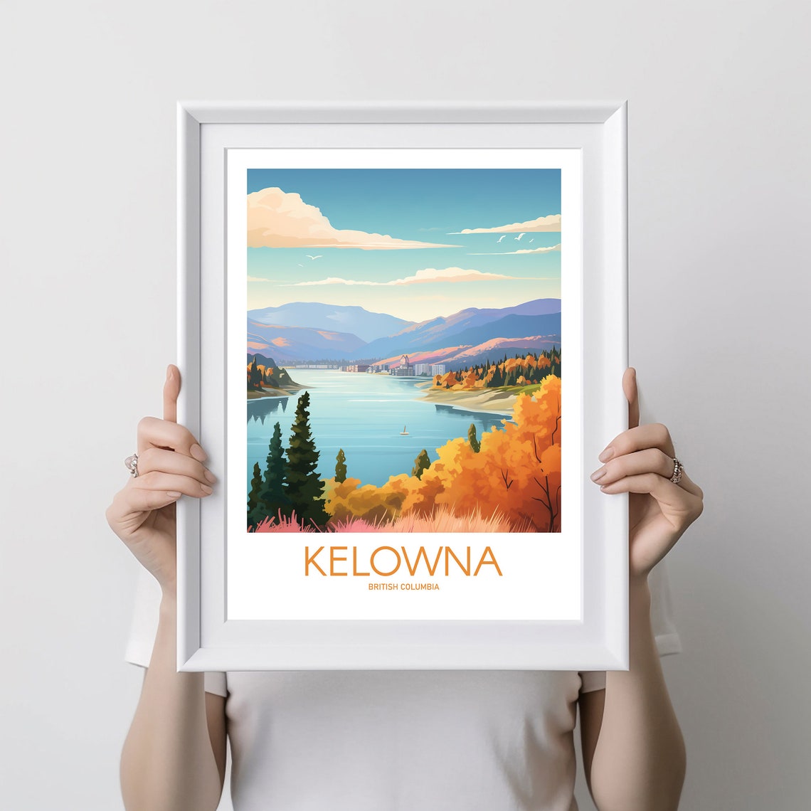 Kelowna British Columbia Lake Mountain Fall Retro Travel Poster - Image 2