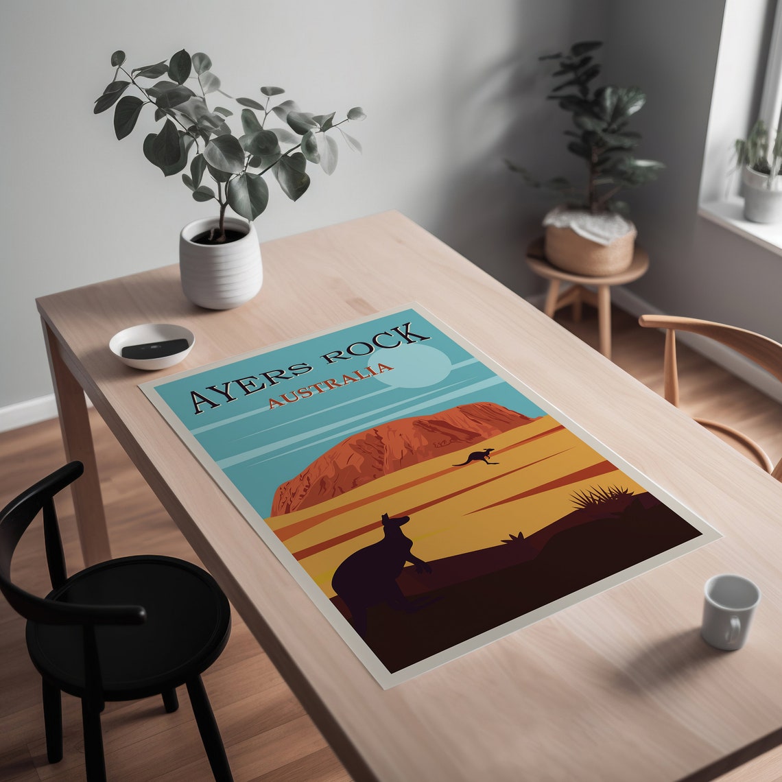 Ayers Rock Australia Kangaroo Desert Golden Sunset Travel Poster - Image 2