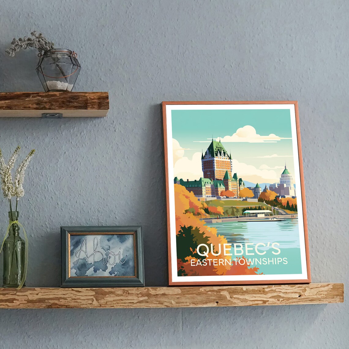 Quebec's Eastern Townships Autumn River Cityscape Travel Poster - Image 2