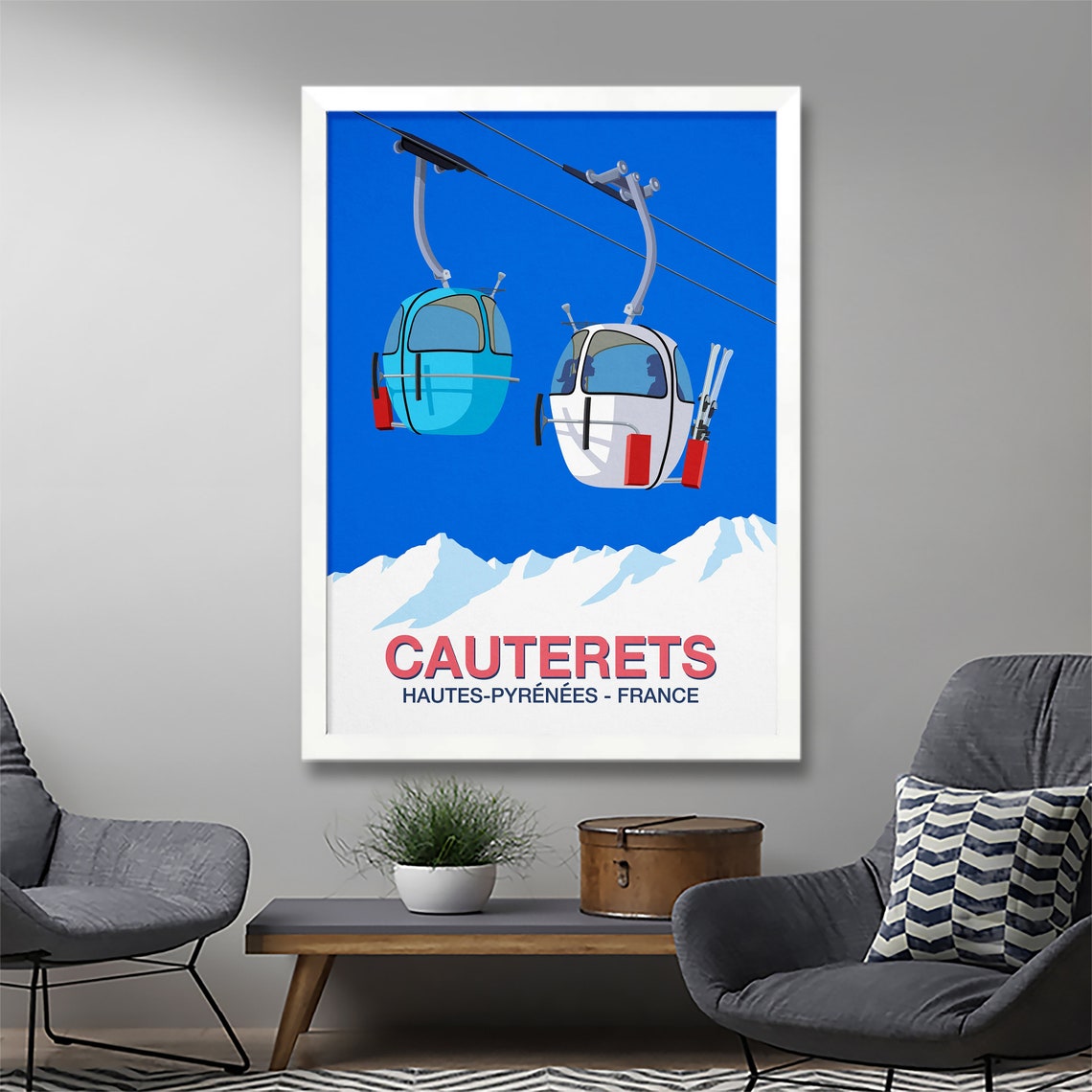 Cauterets Ski Resort Poster with Twin Gondolas Hautes Pyrenees France - Image 2