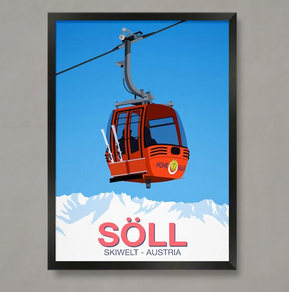 Soll Ski Resort Travel Poster, Snow Sports Print