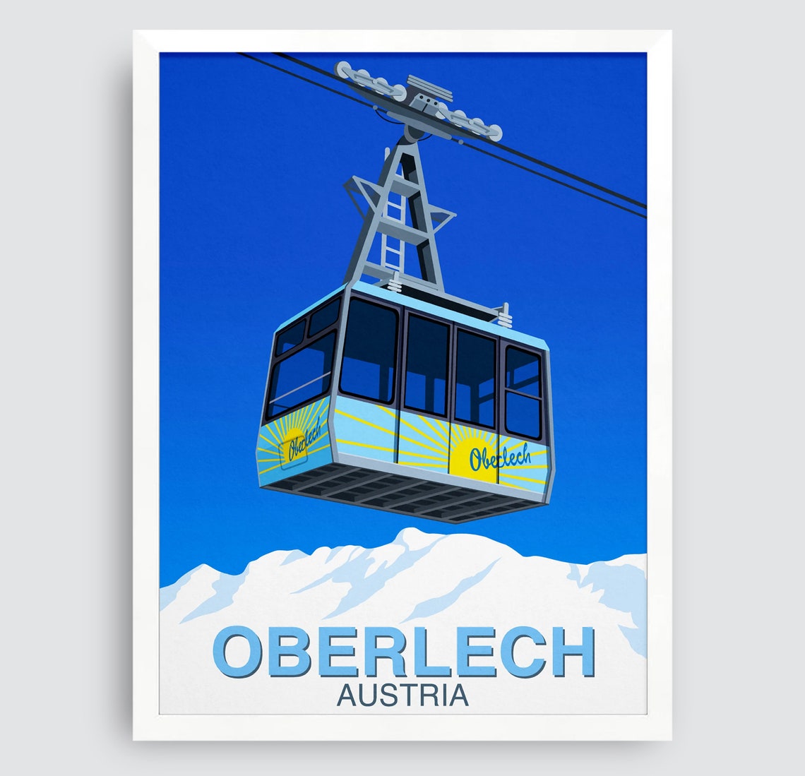 Oberlech Austria Blue Cable Car Gondola Ski Resort Travel Poster - Image 3
