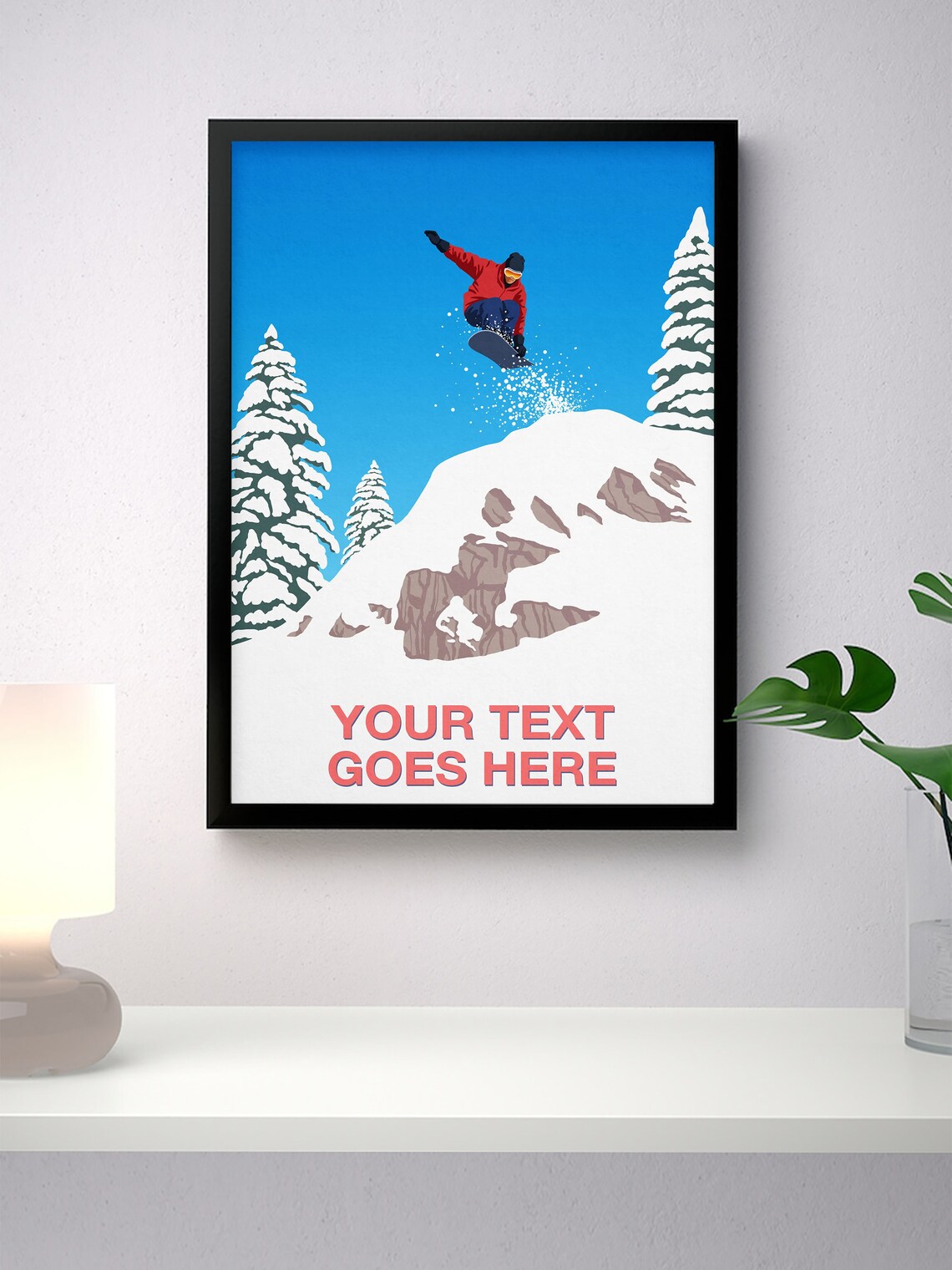 Snowboarder Cliff Jump Personalised Ski Gift Art - Image 4