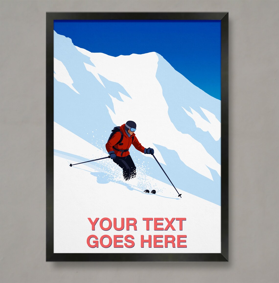 Personalised Ski Art Custom Text Powder Turn Downhill Rider Gift Poster