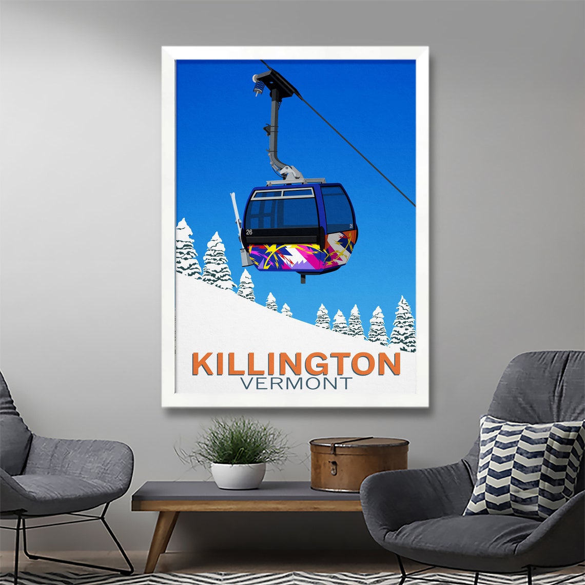 Killington Vermont Painted Gondola Cabin Cable Car Ski Travel Poster - Image 2