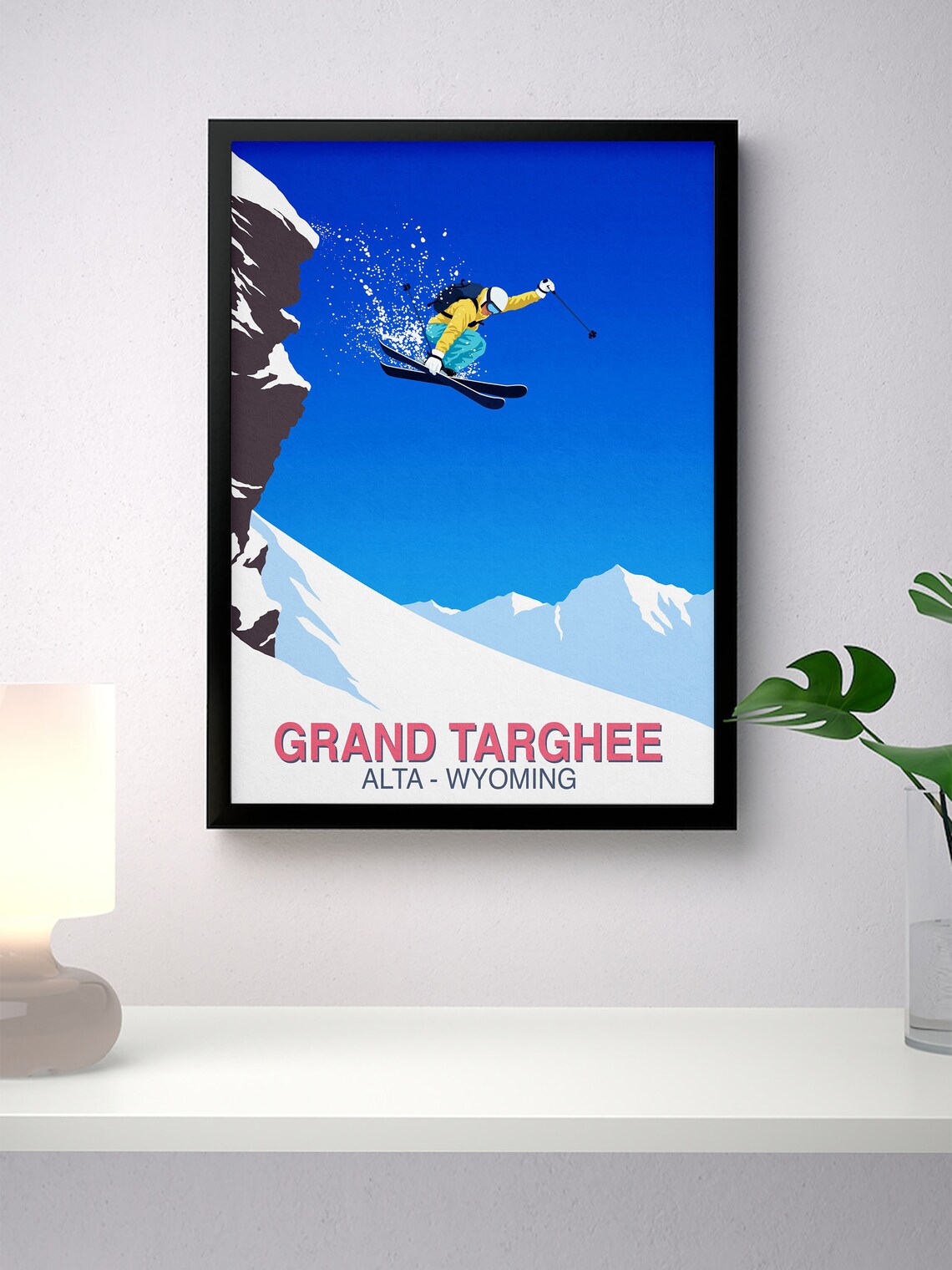 Grand Targhee Alta Wyoming Skier Cliff Jump Retro Ski Art Poster - Image 4