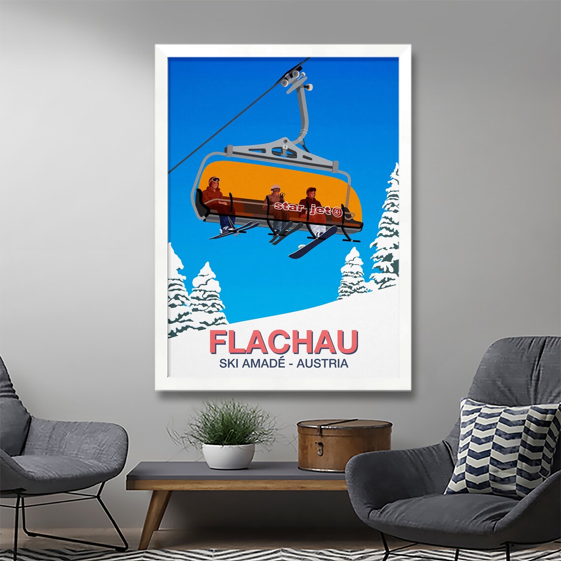 Flachau Ski Resort Travel Poster, Ski Print - Image 2