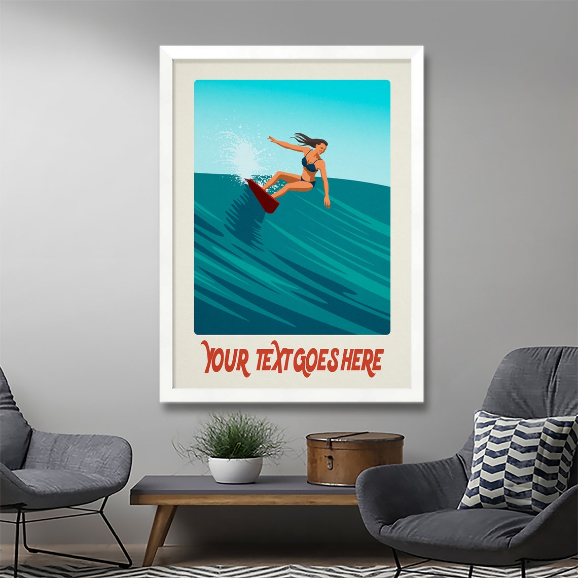 Personalised Female Surfer Poster Custom Text Wave Rider Gift Art - Image 3