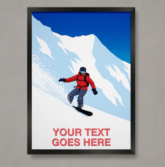 Personalised Snowboard Art Custom Text Powder Carve Rider Gift Poster