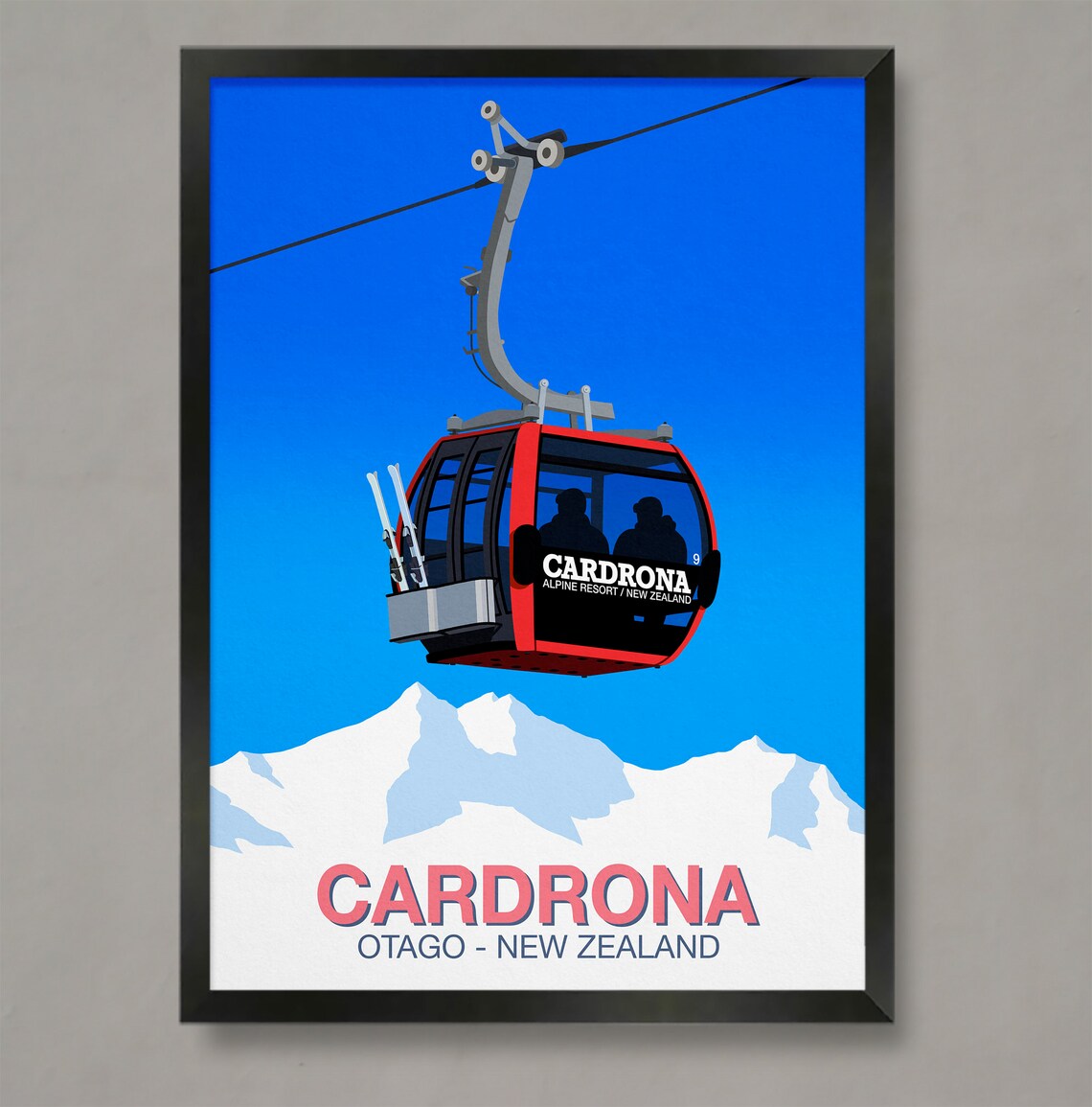Cardrona Alpine Resort Otago New Zealand Red Gondola Ski Travel Poster