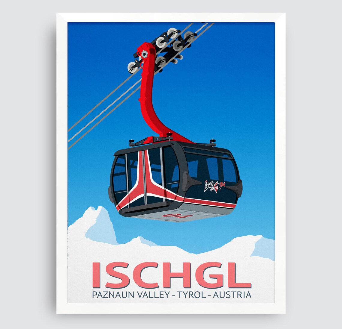 Ischgl Austria Black Red Gondola Cable Car Paznaun Valley Travel Poster - Image 3