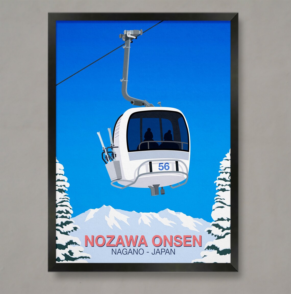 Nozawa Onsen Nagano Japan White Gondola Snowy Pines Winter Ski Poster