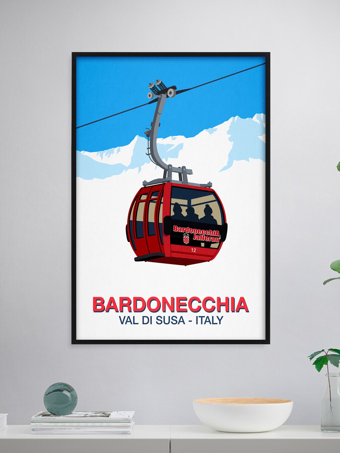 Bardonecchia Val Di Susa Italy Vintage Red Cable Car Gondola Poster - Image 2