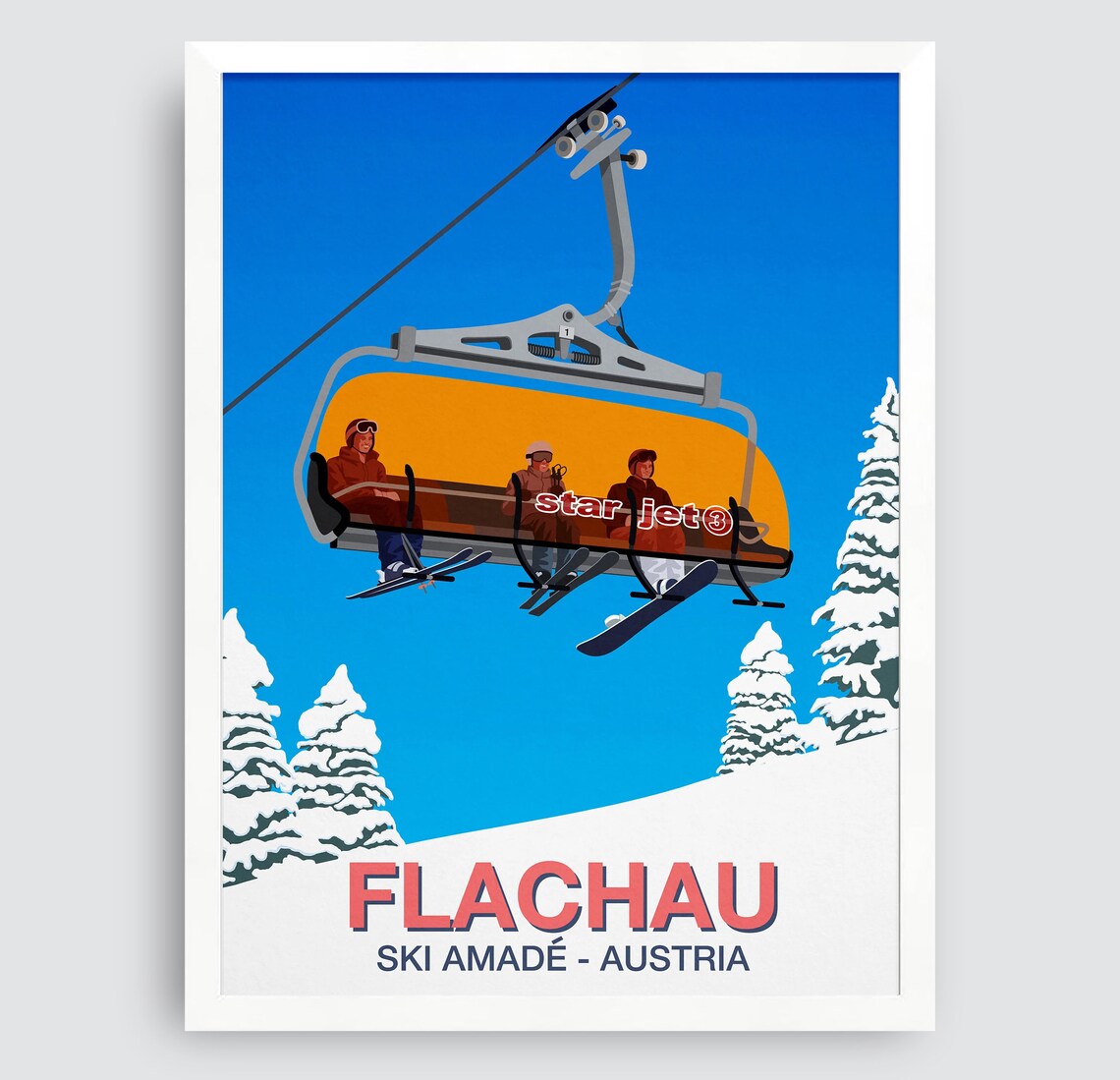 Flachau Ski Resort Travel Poster, Ski Print - Image 3
