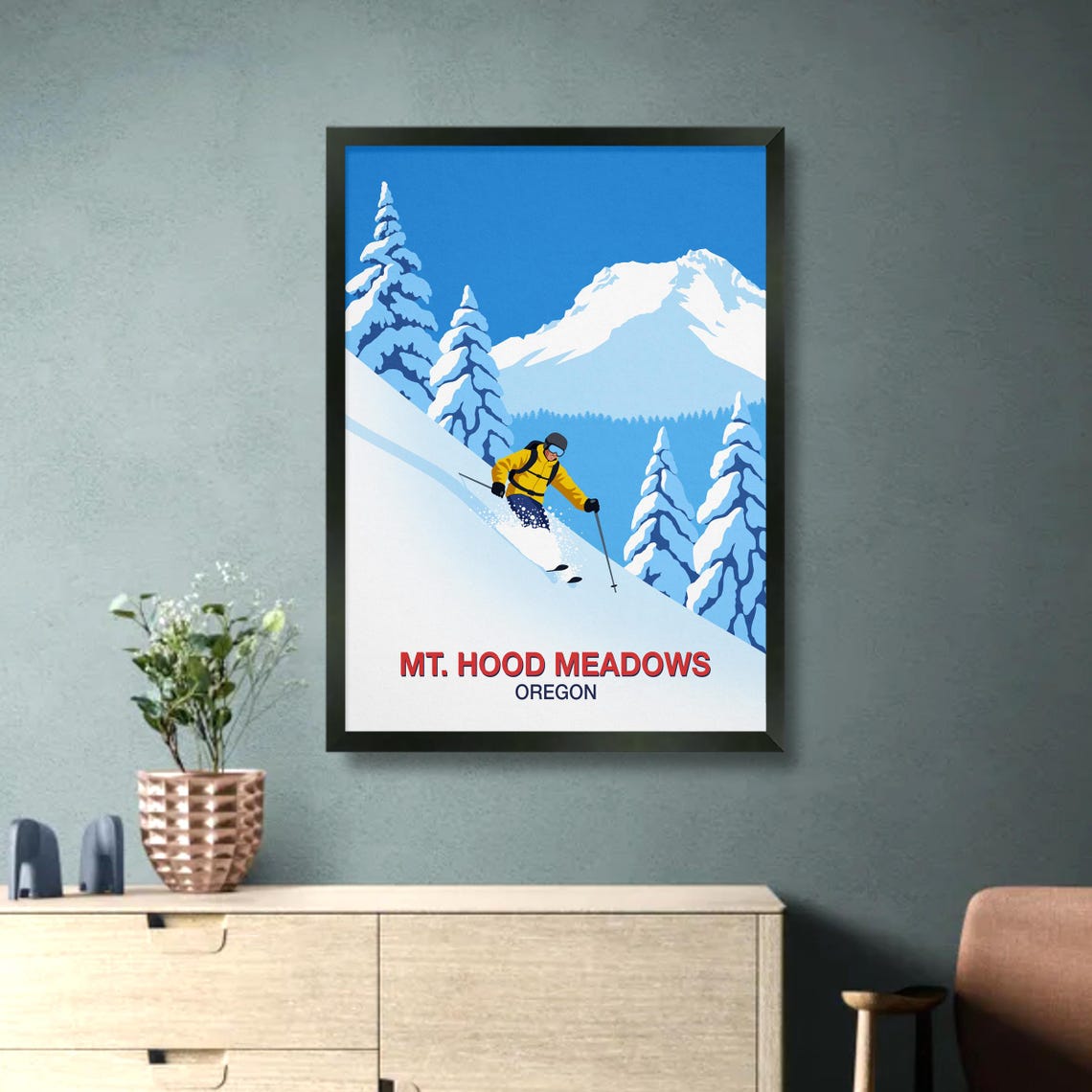 Mt Hood Meadows Oregon Vintage Deep Powder Skiing Resort Poster - Image 3