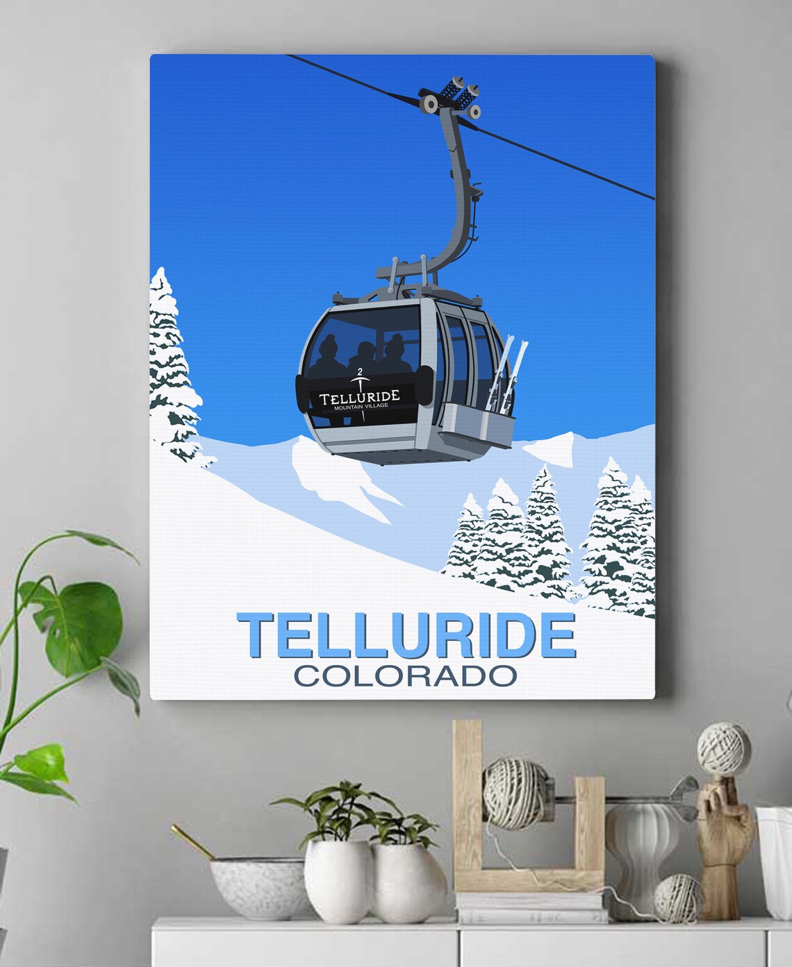 Telluride Colorado Mountain Village Gondola Retro Ski Art Poster