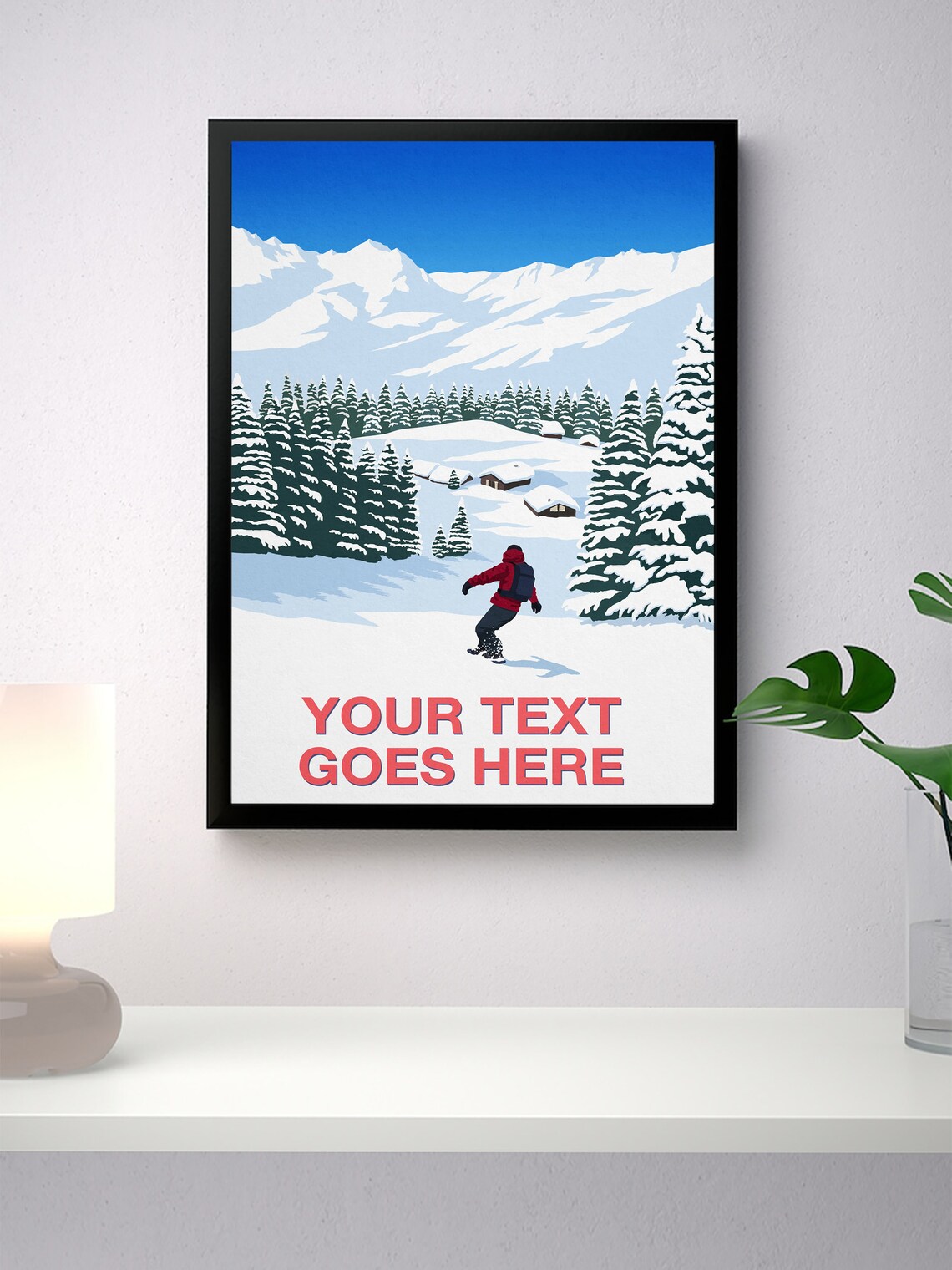 Personalised Snowboard Art Custom Text Forest Chalet Winter Gift Poster - Image 2