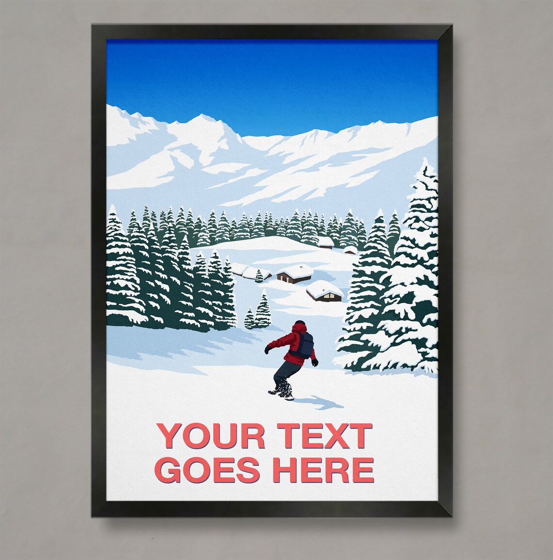 Personalised Snowboard Art Custom Text Forest Chalet Winter Gift Poster