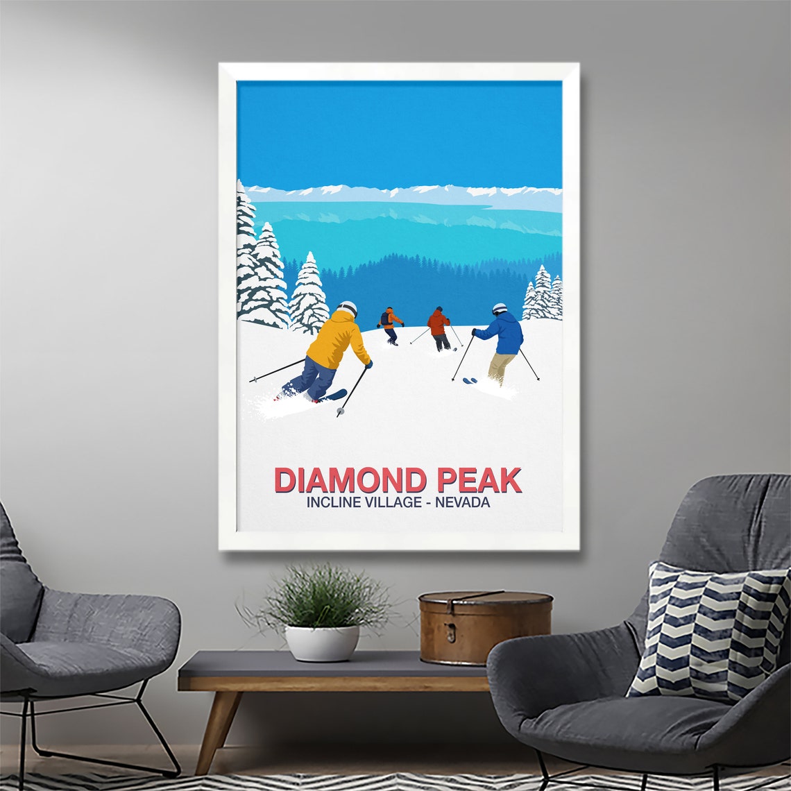 Diamond Peak Nevada Ski Poster Incline Village Lake Tahoe Artwork - Image 2