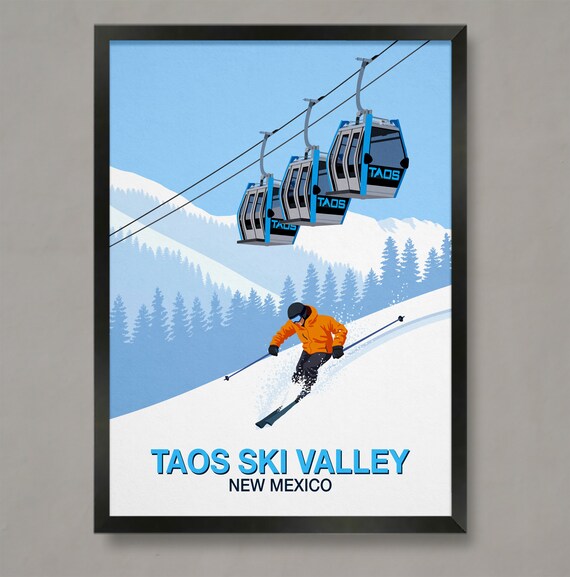 Taos Ski Valley New Mexico Poster Gondolas Orange Skier Artwork