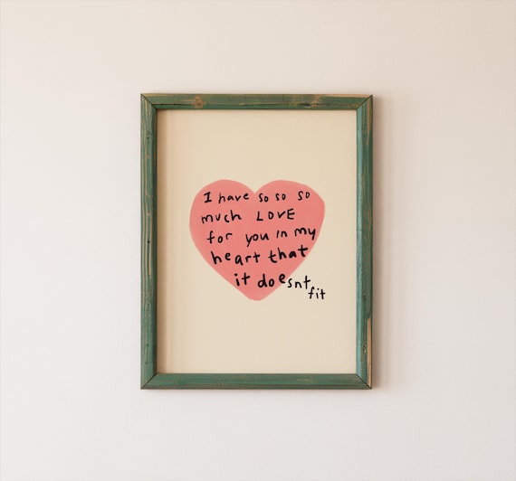 Pink Heart Handdrawn Typography Poster, Minimalist Decor